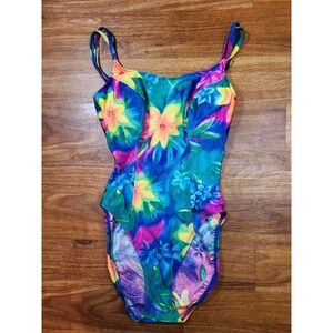 Vintage SESSA 80's neon one piece high waisted swimsuit size 6 womens